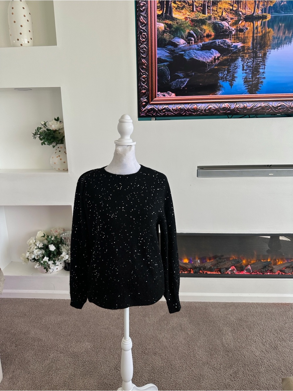 LOFT Black Speckled Crewneck Sweater